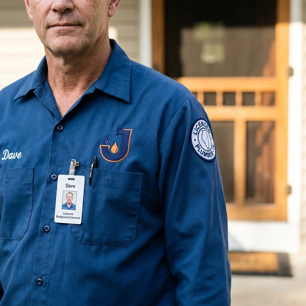 Licensed plumber showing ID badge in Buena Vista, VA