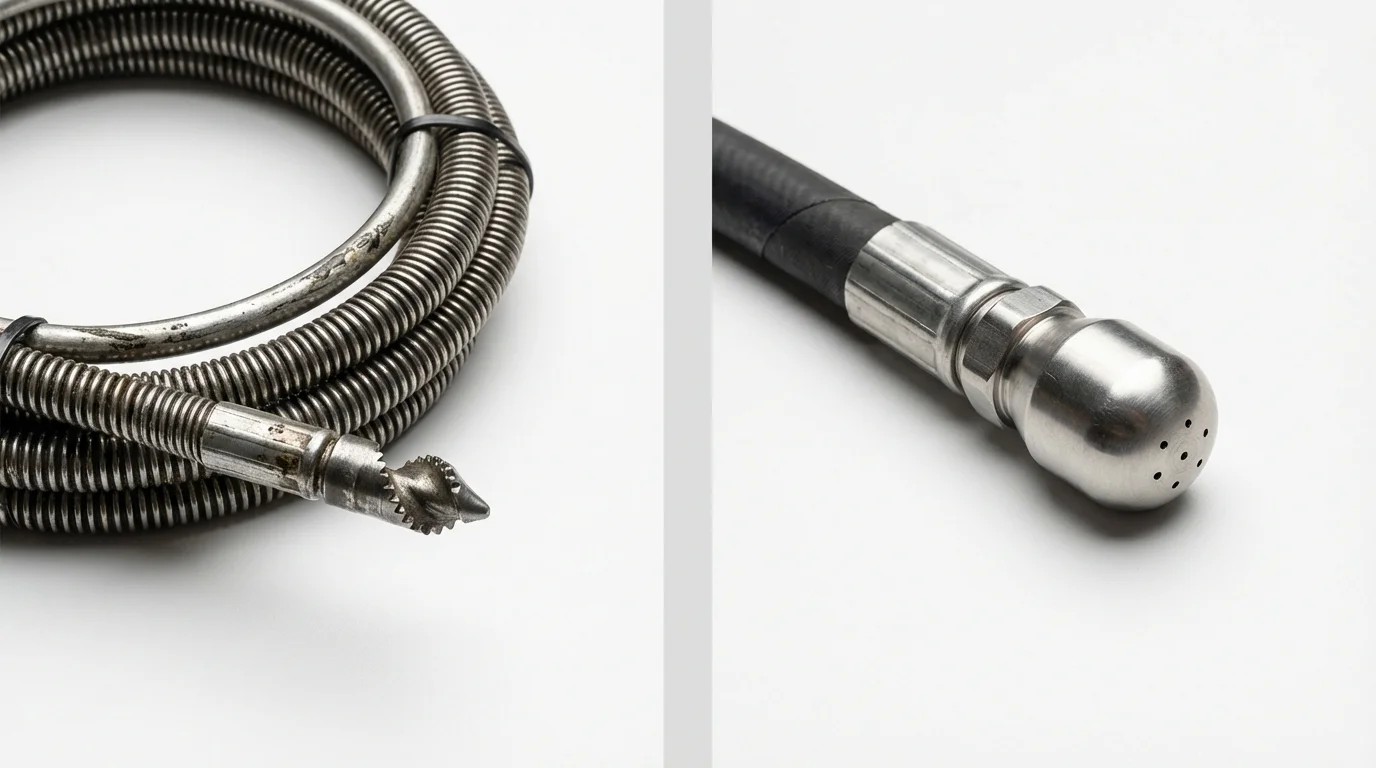Drain snake cable and hydro jetting nozzle used for drain cleaning in Buena Vista, VA