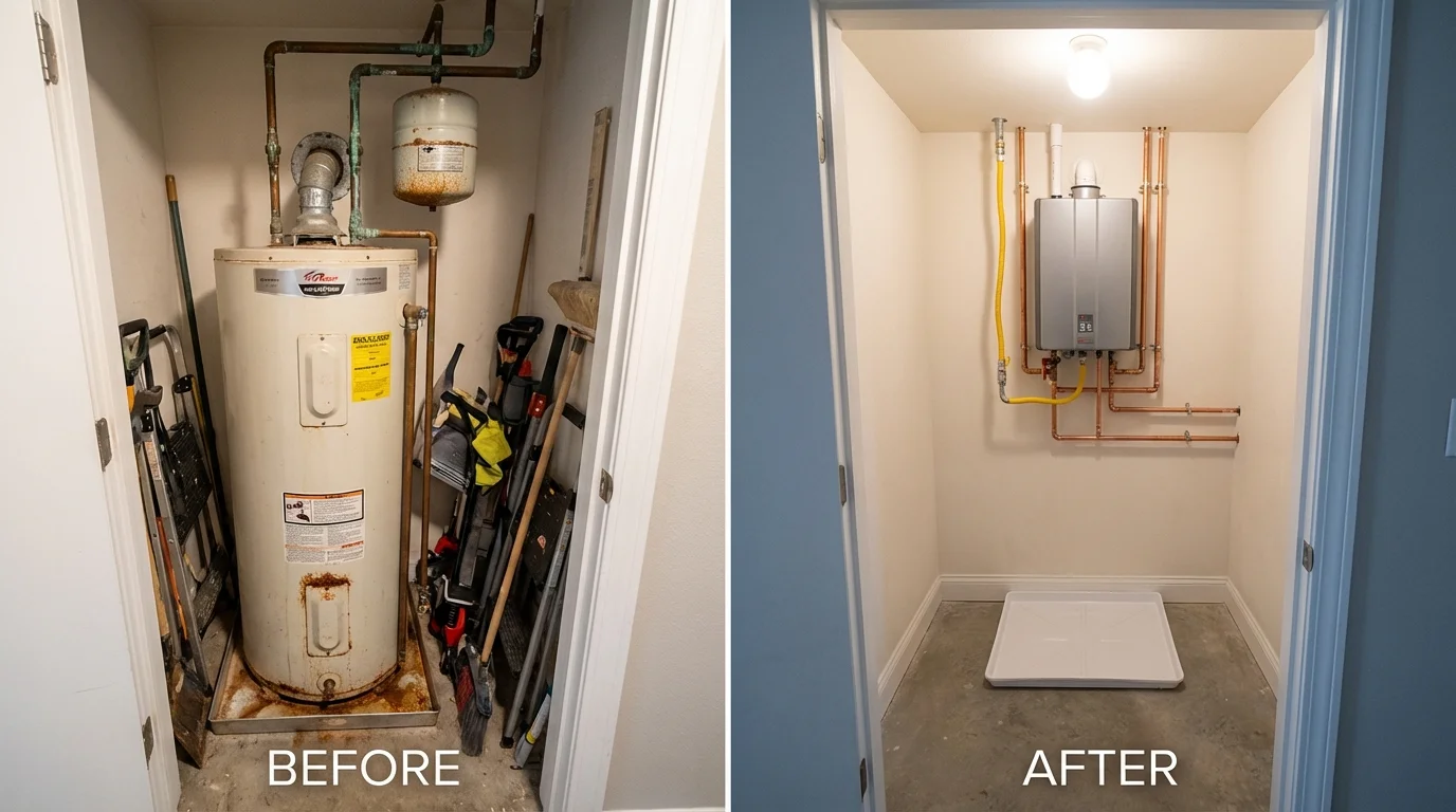 Tank water heater versus wall-mounted tankless unit comparison for Buena Vista, VA homeowners