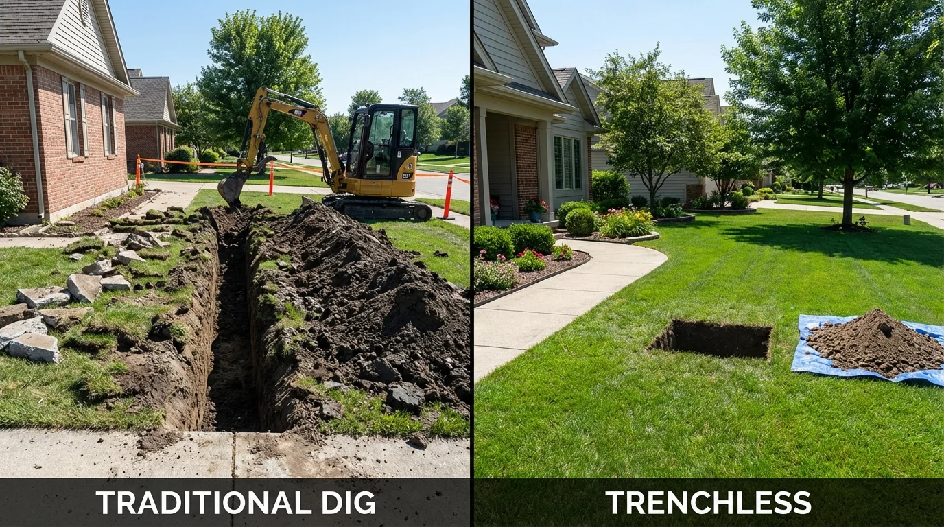 Trenchless sewer repair with minimal yard damage versus traditional excavation in Buena Vista, VA